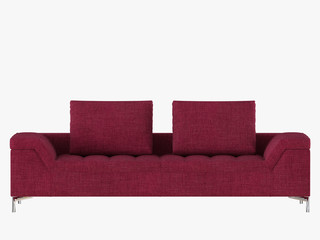 Burgundy sofa with pillows on a white background 3d rendering