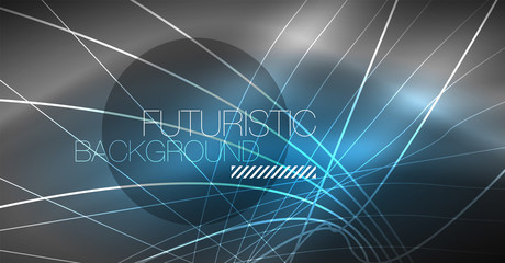 Digital technology abstract background - neon geometric design. Abstract glowing lines. Colorful techno background. Futuristic shape.