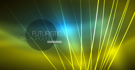 Neon glowing magic background, neon banner, night sky wallpaper. Magic light effect. Christmas abstract pattern.