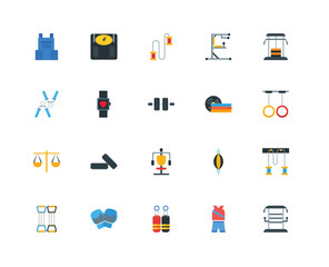 Set Of 20 icons such as Gym station, Sportswear, Boxing, Boxing glove, Chest expander, Balance, Sport, Jumping rope, icon pack