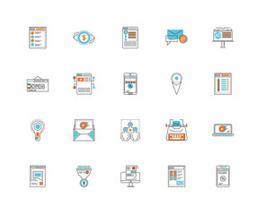Set Of 20 icons such as Smartphone, Browser, Monitor, Filter, Billboard, Placeholder, Group, Idea, icon pack