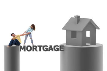 Concept of family taking mortgage loan for house