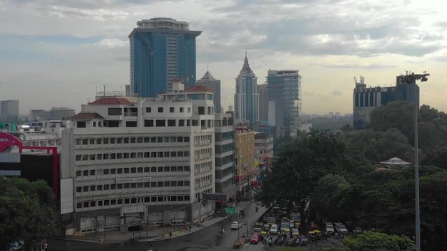 evening time bangalore city center famous downtown traffic square aerial panorama 4k india