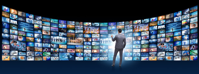 Collage of photos with businessman