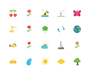Set Of 20 icons such as Tree, Planet, Sun, Water, Lotus, Butterf