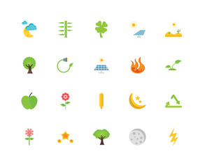 Fototapeta premium Set Of 20 icons such as Light, Moon, Tree, Star, Flower, Desert,