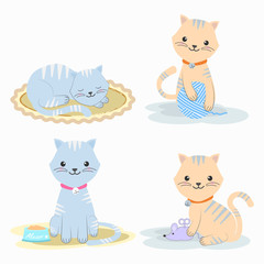Set of cute cat cartoon character icon illustration