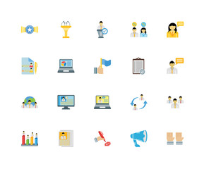 Set Of 20 icons such as Raise hand, Megaphone, Vote, News, Polli