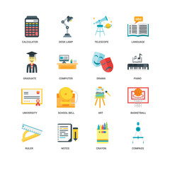 Simple Set of 16 Vector Icon. Contains such Icons as Compass, Crayon, Notes, Ruler, Basketball, Calculator, Graduate, University, Drama, undefined, undefined. Editable Stroke pixel perfect