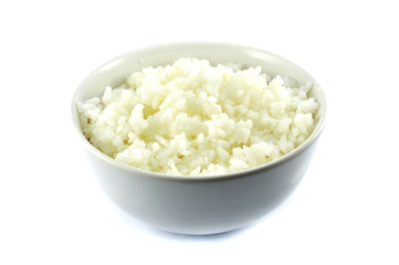 thai food rice bowl / cooked rice in ceramic bowl isolated on white background