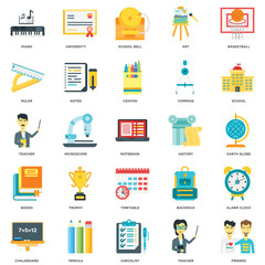 Simple Set of 25 Vector Icon. Contains such Icons as Friends, Teacher, Checklist, Pencils, Chalkboard, School, History, Timetable, Books, Ruler, School bell, University. Editable Stroke pixel perfect