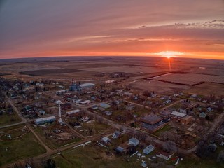 Sunset over Dolan, South Dakota, A Small Farming Town