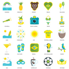 Simple Set of 25 Vector Icon. Contains such Icons as Eye mask, Cocktail, Dancer, Pineapple, Sea, Joker, Hot air balloon, Surf. Editable Stroke pixel perfect
