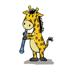 Giraffe playing flute cartoon