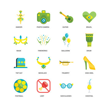 Simple Set of 16 Vector Icon. Contains such Icons as Cocktail, Sun glasses, Lent, Football, High heel, Dancer, Mask, Top hat, Balloons, undefined, undefined. Editable Stroke pixel perfect