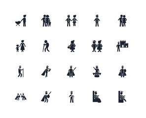 Set Of 20 icons such as Queen, Royalty, King, Couple, Old Man, Brothers, icon pack