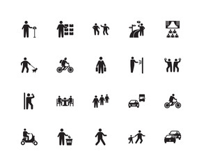 Set Of 20 icons such as Traffic, Walking to school, Walking, Vot