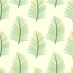 Fototapeta na wymiar Seamless pattern coconut palm leaves in light green background 