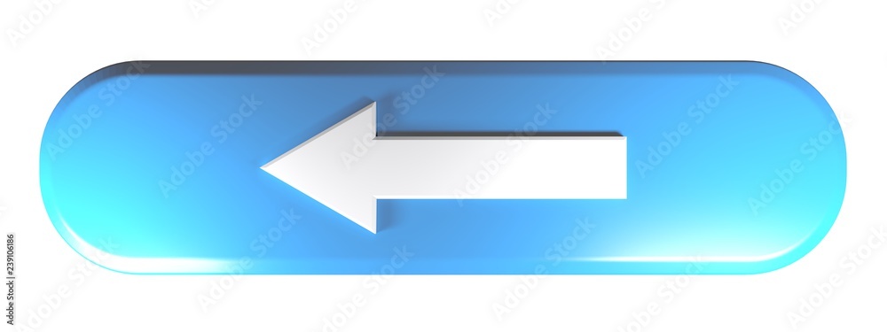 Poster blue rounded rectangle push button with an arrow to the left - 3d rendering illustration
