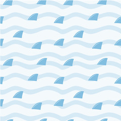 Seamless pattern shark fin in the ocean wave