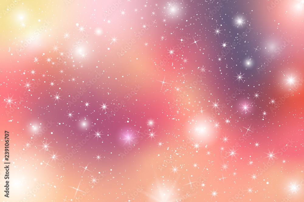 Aufkleber pastel color theme holographic circle bokeh cloud illustration. colorful glow star on sky with falli