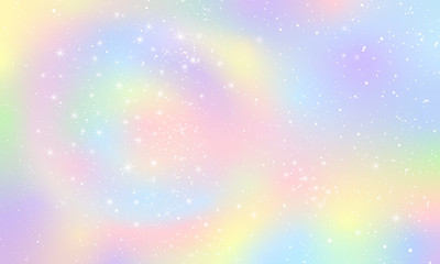 Pastel Falling Snow Glow Star Background. Colorful Sky Holographic Cloud Rainbow Christmas New Year Celebration Vector
