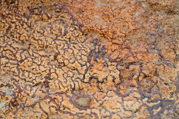 Blurred background texture of old natural stone. Cropped shot, close-up, horizontal, abstract, top view