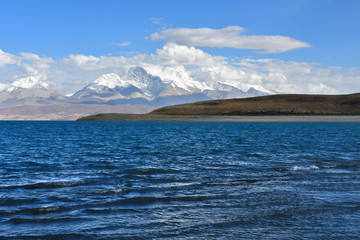  Holy Rakshas Tal lake and Gurla Mandhata peak in Ngari, Western Tibet, China. This lake also known as Demons Lake, Ravana Tal or Ravan Harda, Langa Tso in Hindu Religion