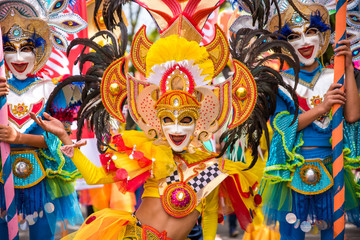 Fototapeta na wymiar Colorful smiling mask of Masskara Festival, Bacolod City, Philippines