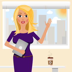 Business Girl with Tablet. Vector Character.