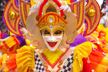 Colorful smiling mask of Masskara Festival, Bacolod City, Philippines