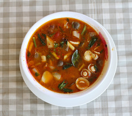 Top view hot and sour soup