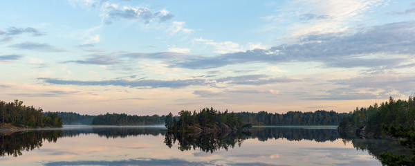 morning landscape on a forest lake