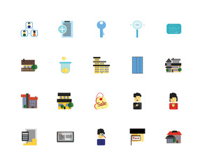 Set Of 20 icons such as House, For rent, Agent, Website, Mortgage, House plan, Swimming pool, sale, Deposit, Key, icon pack