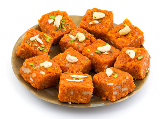 Indian Sweet Food Akhrot Halwa Also Called Walnut Burfi or Akhrot Ka Sheera Made From Walnut, Khoya, Milk or Flavour