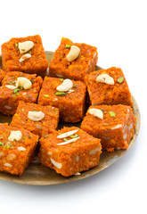 Indian Sweet Food Akhrot Halwa Also Called Walnut Burfi or Akhrot Ka Sheera Made From Walnut, Khoya, Milk or Flavour