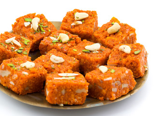 Indian Sweet Food Akhrot Halwa Also Called Walnut Burfi or Akhrot Ka Sheera Made From Walnut, Khoya, Milk or Flavour