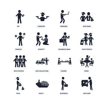 Set Of 16 icons such as Safe box, Business, Yacht, Rich, Boss, Vip, Famous, Rich people, Business man icon