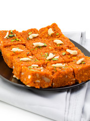 Indian Sweet Food Akhrot Halwa Also Called Walnut Burfi or Akhrot Ka Sheera Made From Walnut, Khoya, Milk or Flavour