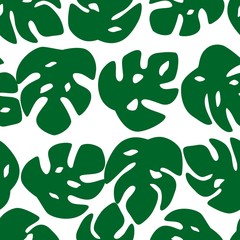 Seamless leaves pattern. Monstera leave on white background.