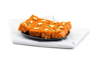 Indian Sweet Food Akhrot Halwa Also Called Walnut Burfi or Akhrot Ka Sheera Made From Walnut, Khoya, Milk or Flavour