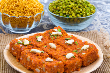 Indian Sweet Food Akhrot Halwa Also Called Walnut Burfi or Akhrot Ka Sheera Made From Walnut, Khoya, Milk or Flavour
