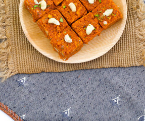 Indian Sweet Food Akhrot Halwa Also Called Walnut Burfi or Akhrot Ka Sheera Made From Walnut, Khoya, Milk or Flavour