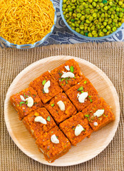 Indian Sweet Food Akhrot Halwa Also Called Walnut Burfi or Akhrot Ka Sheera Made From Walnut, Khoya, Milk or Flavour