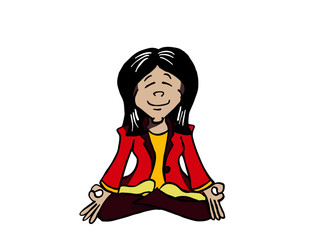 Asian woman sitting down in lotus position meditating
