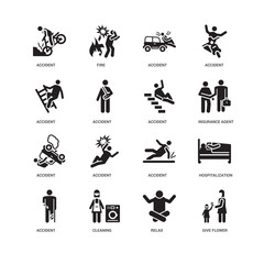 Simple Set of 16 Vector Icon. Contains such Icons as Give flower, Accident, undefined, Hospitalization, Fire. Editable Stroke pixel perfect