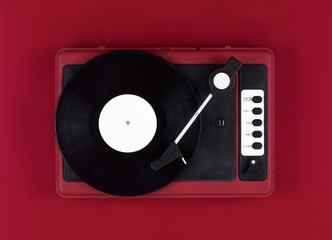 turntable on red background