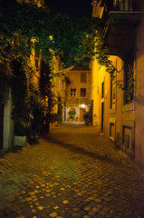 Italy. Night district of Trastevere in the city of Rome. HDR image