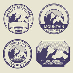 Fototapeta premium Mountain wild adventure signs or stamps
