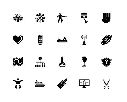 Set Of 20 icons such as Open Scissors, Rugby ball, Four finger i